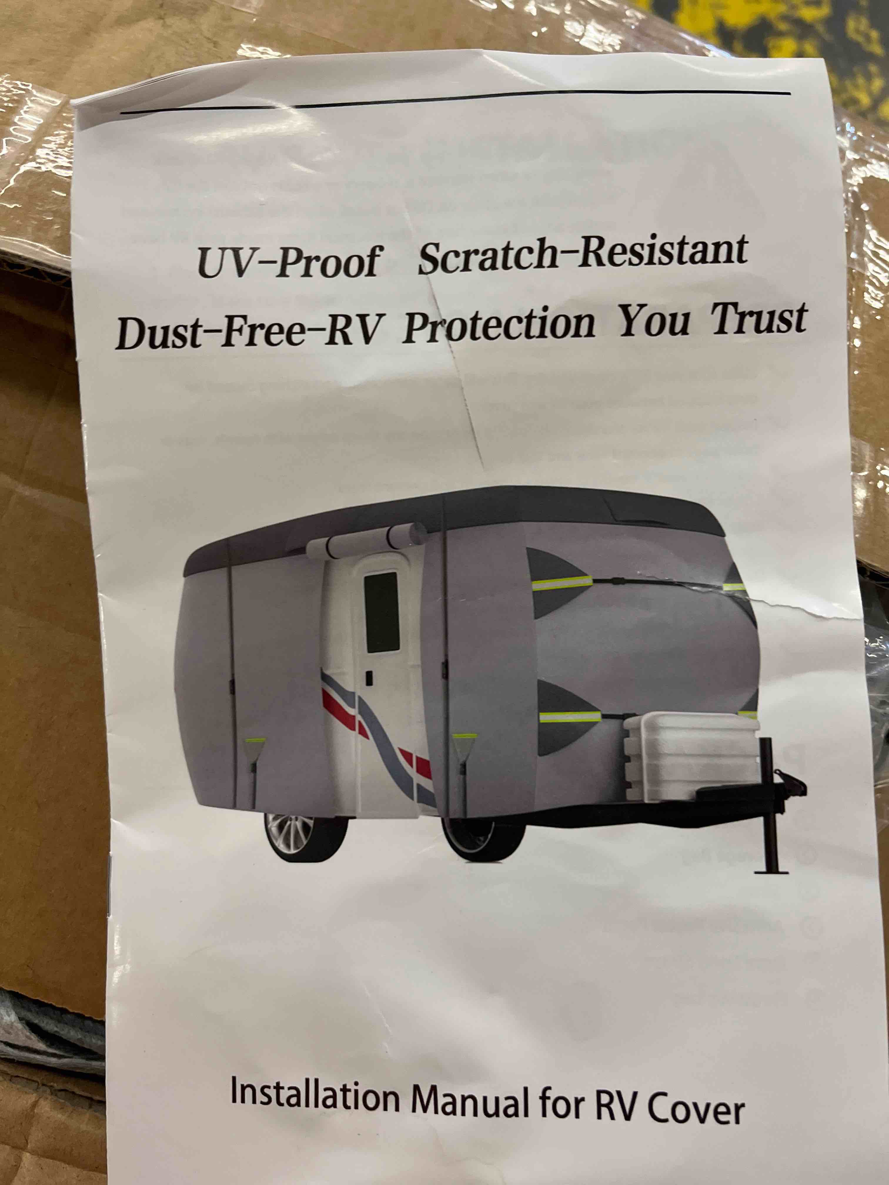 Condition photo showing Good Condition for heavy duty 7 layers rv cover, camper cover & travel trailer cover 30-33ft, waterproof windproof all-weather protection with tongue jack cover, gutter covers & reinforced straps - red
