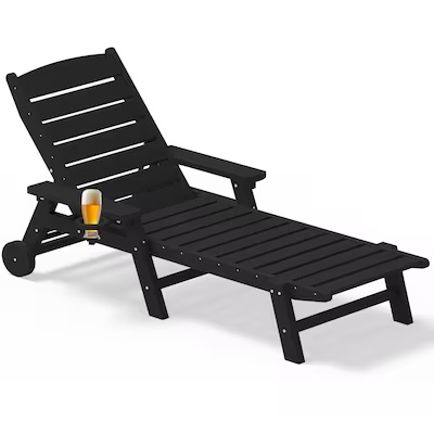 Condition photo showing New/Like New for patio plastic lounge chair with adjustable back black hdpe frame stationary