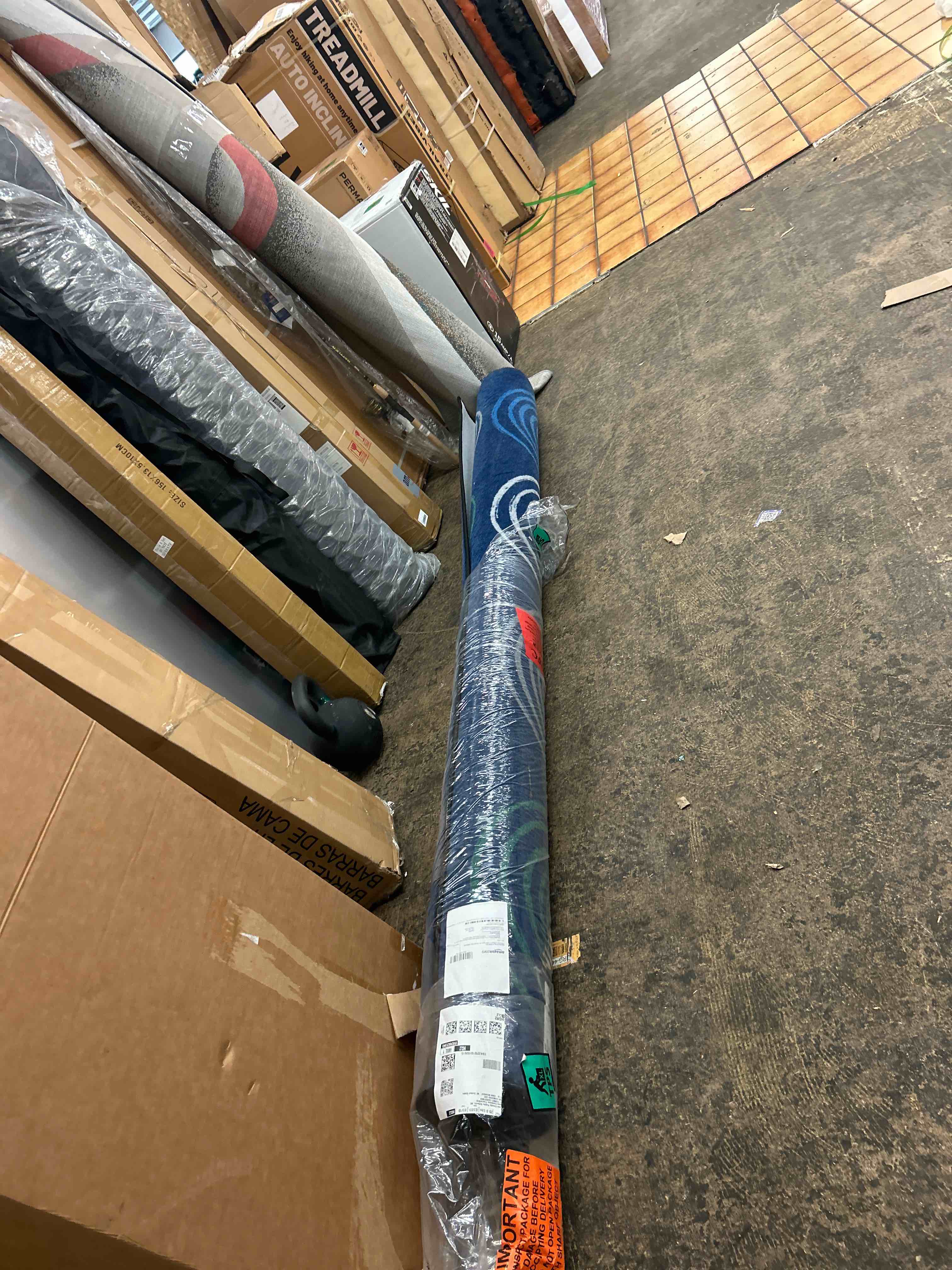 Condition photo showing New/Like New for flagship carpets circles abstract educational area rug for kids room seating décor, children's classroom, play carpet for teaching and playroom, seats 24, 7'6" x 12', cool blue