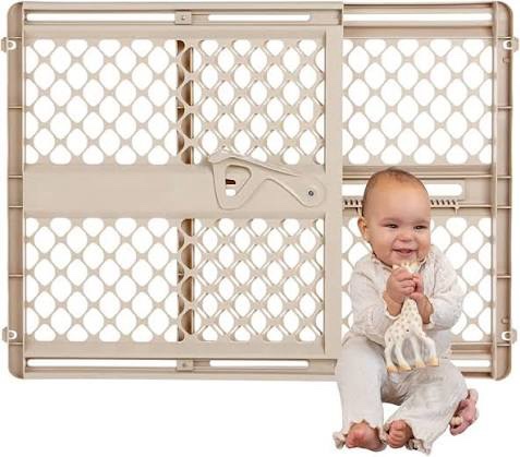 Condition photo showing New/Like New for toddleroo by north states 42'' wide supergate ergo baby gate, made in usa: for doorways or stairways. includes wall cups. pressure or hardware mount. 26'' - 42'' wide (26" tall, sand) (b01hg7e5r8)