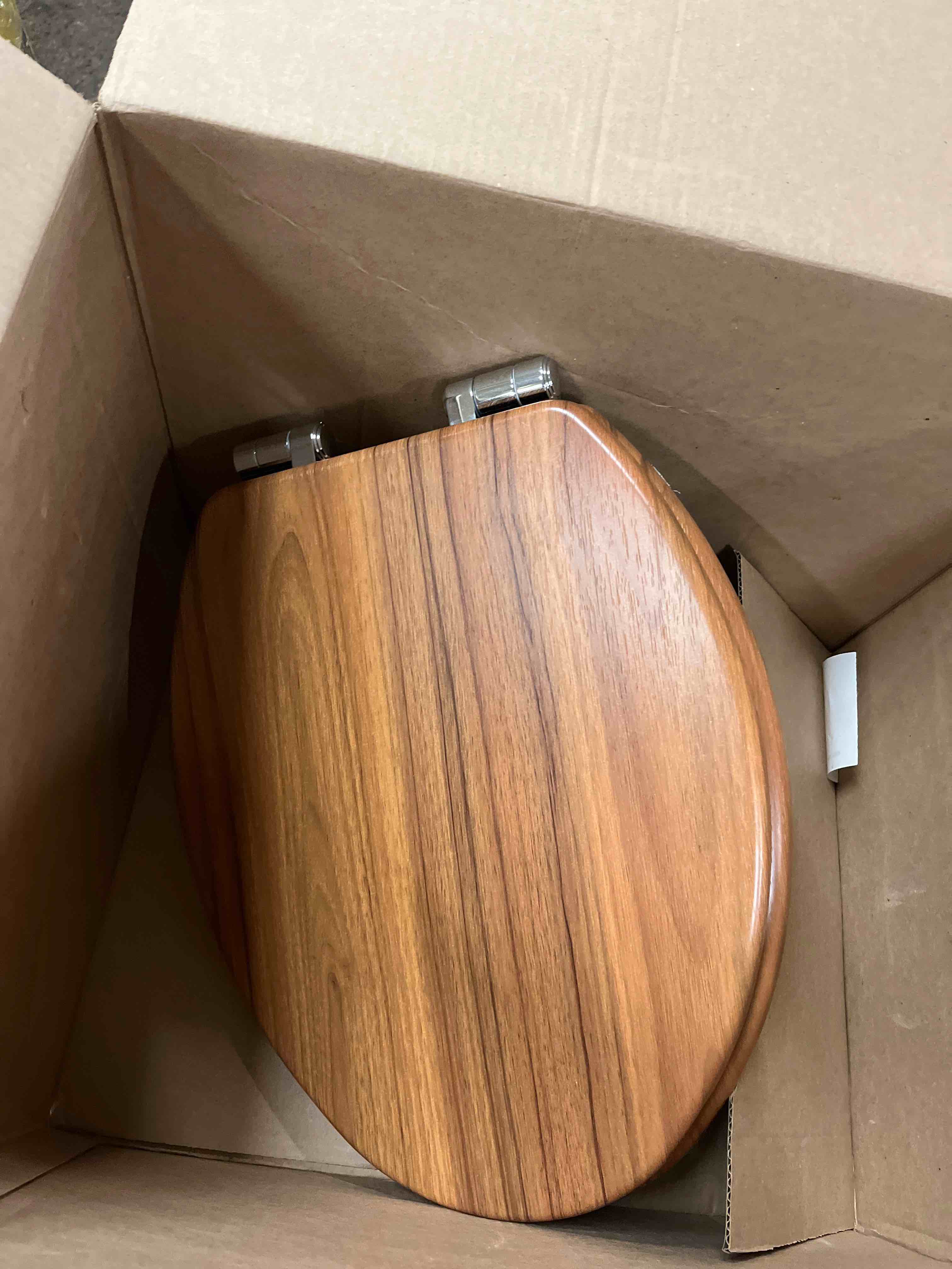 Condition photo showing New/Like New for elongated toilet seat molded wood toilet seat with quietly close and quick release hinges, easy to install also easy to clean by angol shiold (elongated, natural)