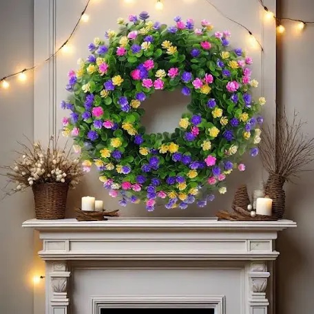 spring summer wreaths for front door farmhouse colorful cottage artificial eucalyptus wreath sping door wreath flower wreath summer wreath for all season welcome sign farmhouse home decor (19.7in)