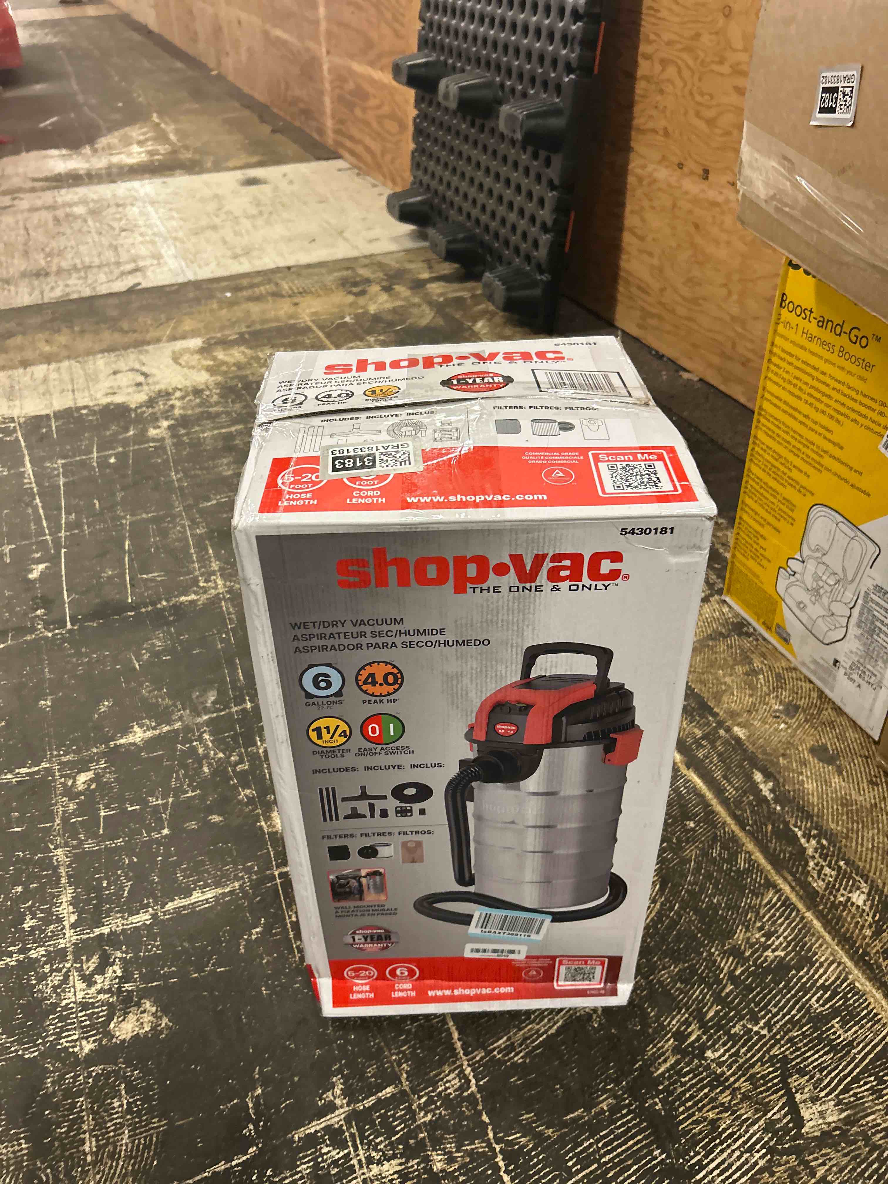 Condition photo showing New/Like New for shop-vac 6 gallon 4.0 peak hp wet/dry vacuum, wall mountable compact shop vacuum with 20 ft extra long hose & accessories - ideal for jobsite, garages, car & workshops