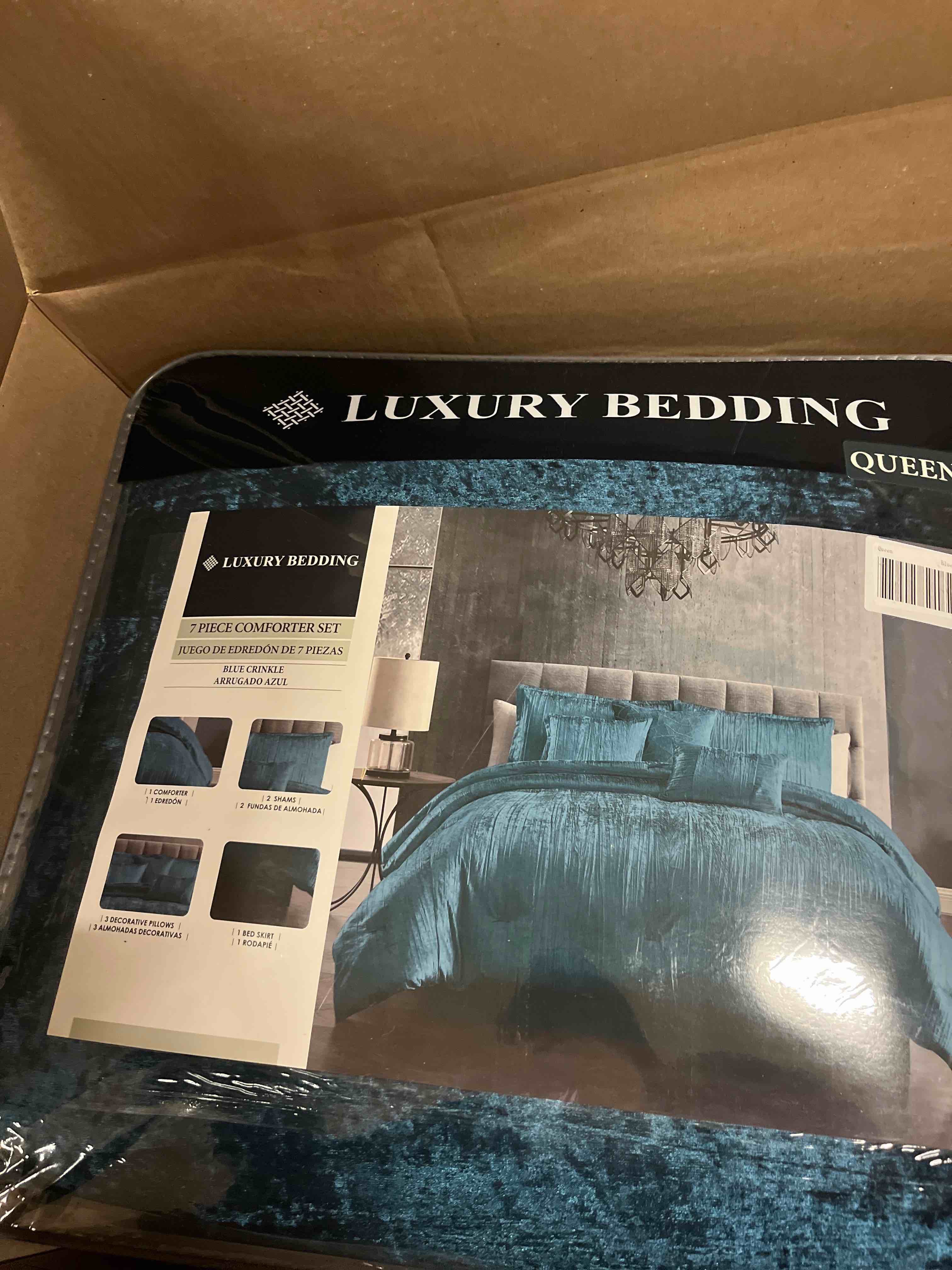 Condition photo showing New/Like New for fredsure crinkle velvet comforter set, 3 pieces blue king, crinkle velvet face and brushed microfiber reverse, with light poly fill