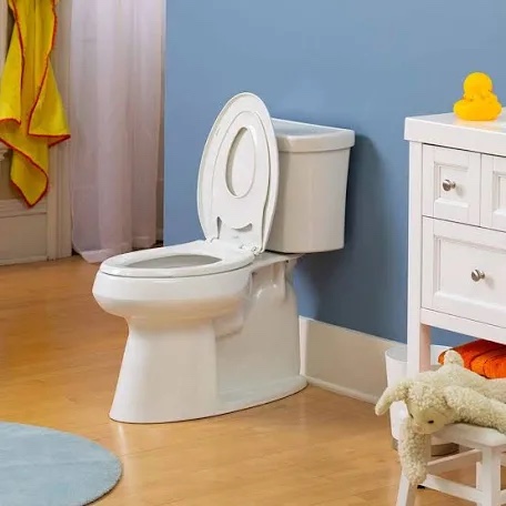mayfair little2big elongated plastic toilet seat in white with sta-tite seat fastening system and whisper close hinge