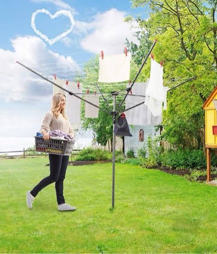 storage maniac outdoor umbrella drying rack, 12 lines with 164 feet drying space, steel frame & adjustable height, 4-arm umbrella clothesline for laundry, collapsible clothes drying rack for backyard