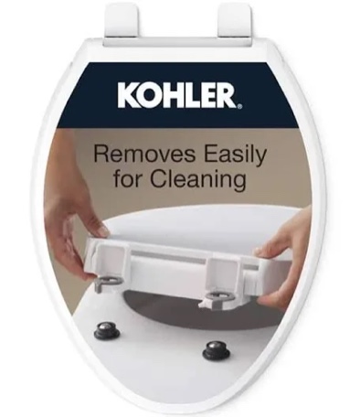 Condition photo showing New/Like New for kohler stonewood quiet-close elongated toilet seat, slow close design, durable wood, easy installation, universal fit, white finish, k-20466-0