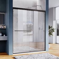 SUNNY SHOWER Semi-Frameless Shower Doors with 1/4 in. Clear Glass, 58.5 in.- 60 in. W x 72 in. H, Black Hardware Double Sliding Glass Shower Enclosure