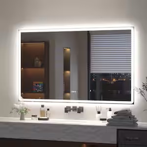 elevatehome led bathroom mirror 60"x36", 3-colors backlit, stepless dimmable, anti-fog, memory, wall mounted vanity mirror with lights, eco copper-free, perfect for bathroom & bedroom