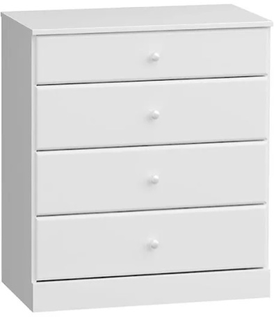 Condition photo showing New/Like New for prepac astrid simplistic 4-drawer dresser for bedroom, functional bedroom dresser chest of drawers 18.25" d x 30" w x 34" h, white, wdbr-0401-1