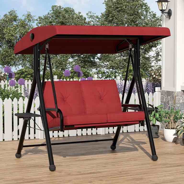  2-Person Patio Swing Chair with Canopy & Soft Cushions, Iron Frame, Comfortable Double Seat Christmas Birthday Gifts