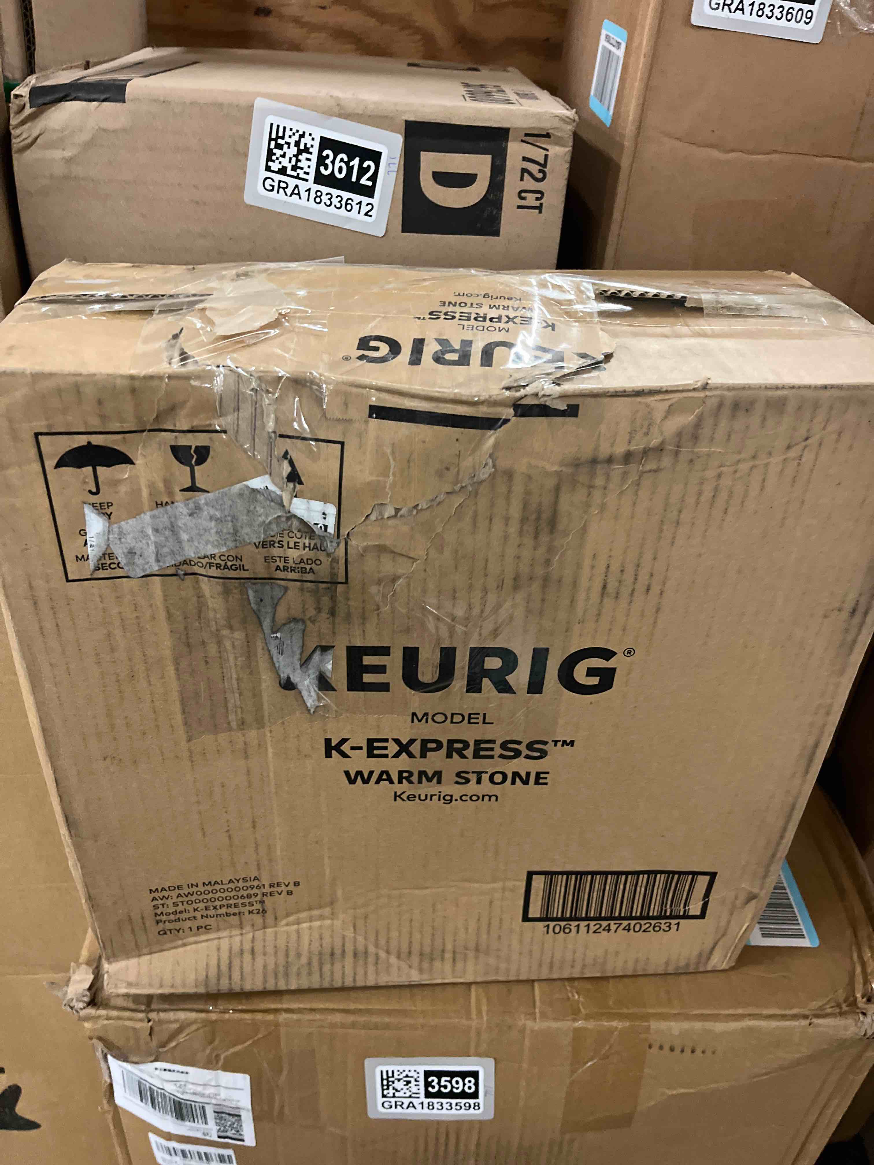 Condition photo showing Good Condition for keurig k-express single serve k-cup pod coffee maker, 3 brew sizes, strong button feature, 42oz removable reservoir, warm stone