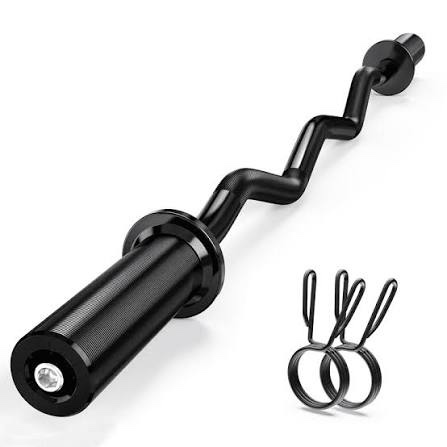 teemoo olympic ez curl barbell bar, 47" curl bar with 2 spring collars, curling bar for weight lifting, squat, hip thrusts, biceps, 500lb weight capacity, e-coat finish for 2 inch weight plates (black)