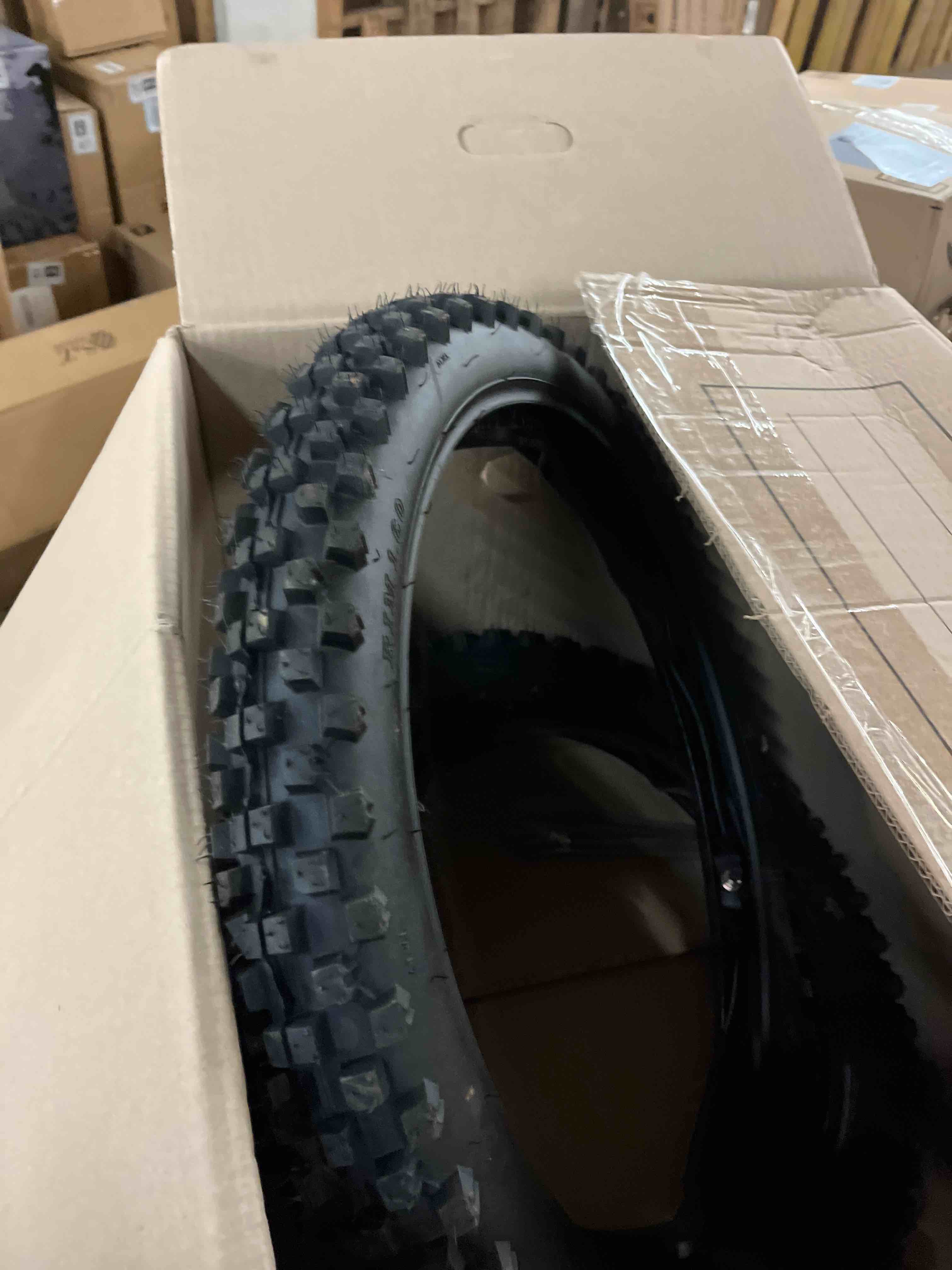 Condition photo showing New/Like New for front 2.75-12 rear 3.00-10 tire and inner tube sets for crf70 crf110 drz110 jr80 kx65 kx110 ttr90 pw80 coolster syx moto 110cc 125cc rzf ssr ycf imr atomik thumpstar stomp pitster sdg lifan yx