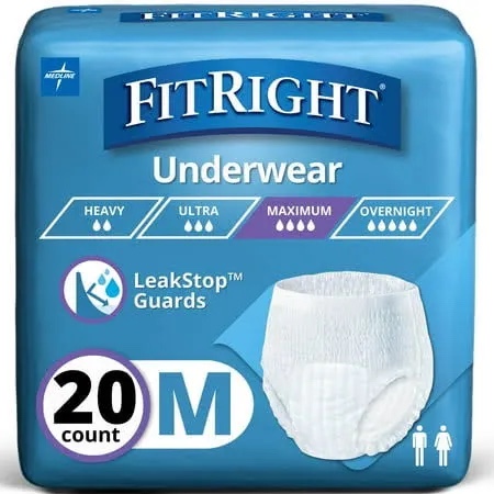Medline FitRight Super Protective Underwear, Medium, 20 count