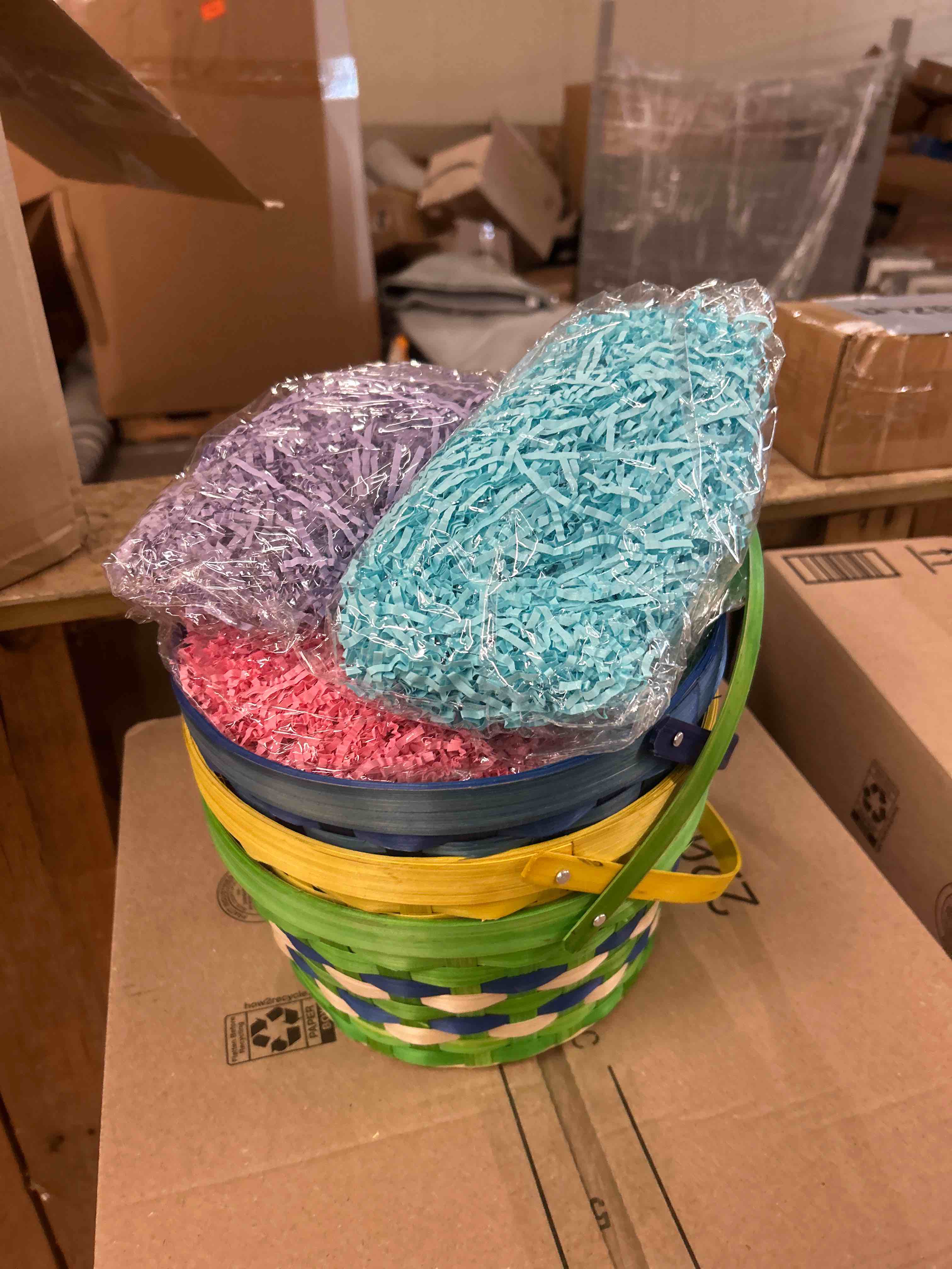 Condition photo showing New/Like New for uptotop easter basket with handle, 6pcs woven bamboo easter egg baskets with 5 colors crinkle cut paper filler, perfect for easter egg hunting, decorations, party favors and gift giving