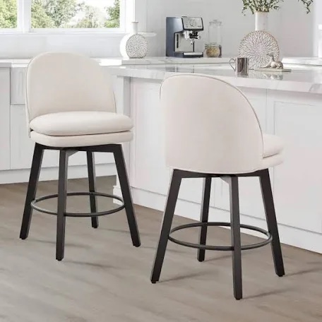 Zephyrine 26 in. Beige Low Back Swivel Counter Height Bar Stool with Fabric Seat and Wood Frame (Set of 2)