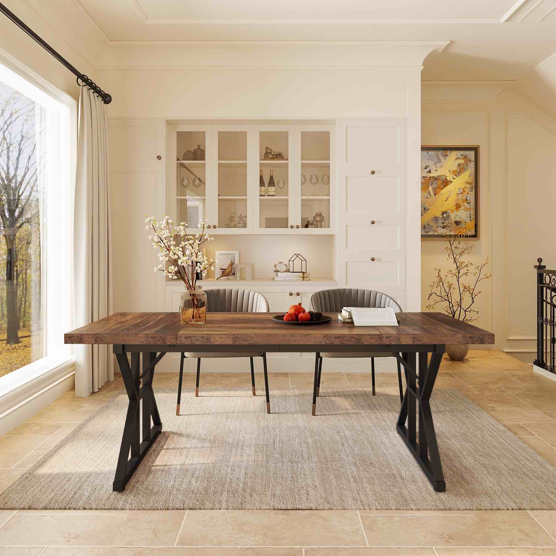 Wood Dining Table, Farmhouse 70.8" Kitchen Table for 6 People