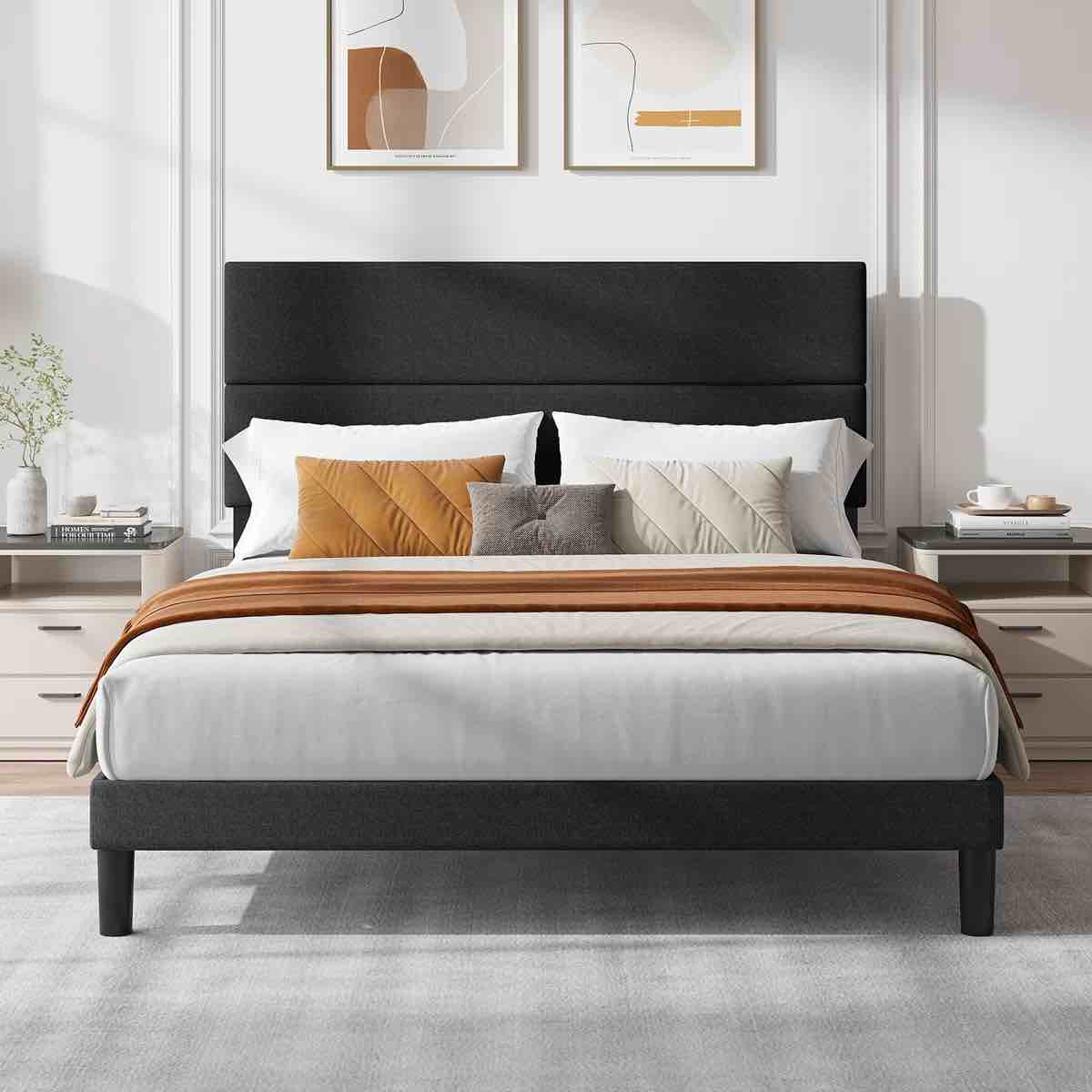 Condition photo showing New/Like New for Brithny Queen Linen Upholstered Platform Bed with Height Adjustable Headboard