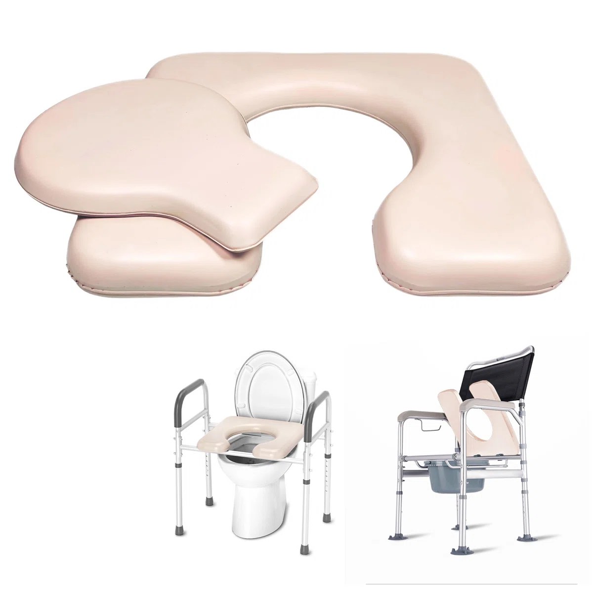 PU Commode Seat Cushion with Sponge Padded, U Shape Waterproof Soft Pad, Suitable for Bedside Commode Chairs, Raised Toilet Seats Toilet Seat Cover-white 