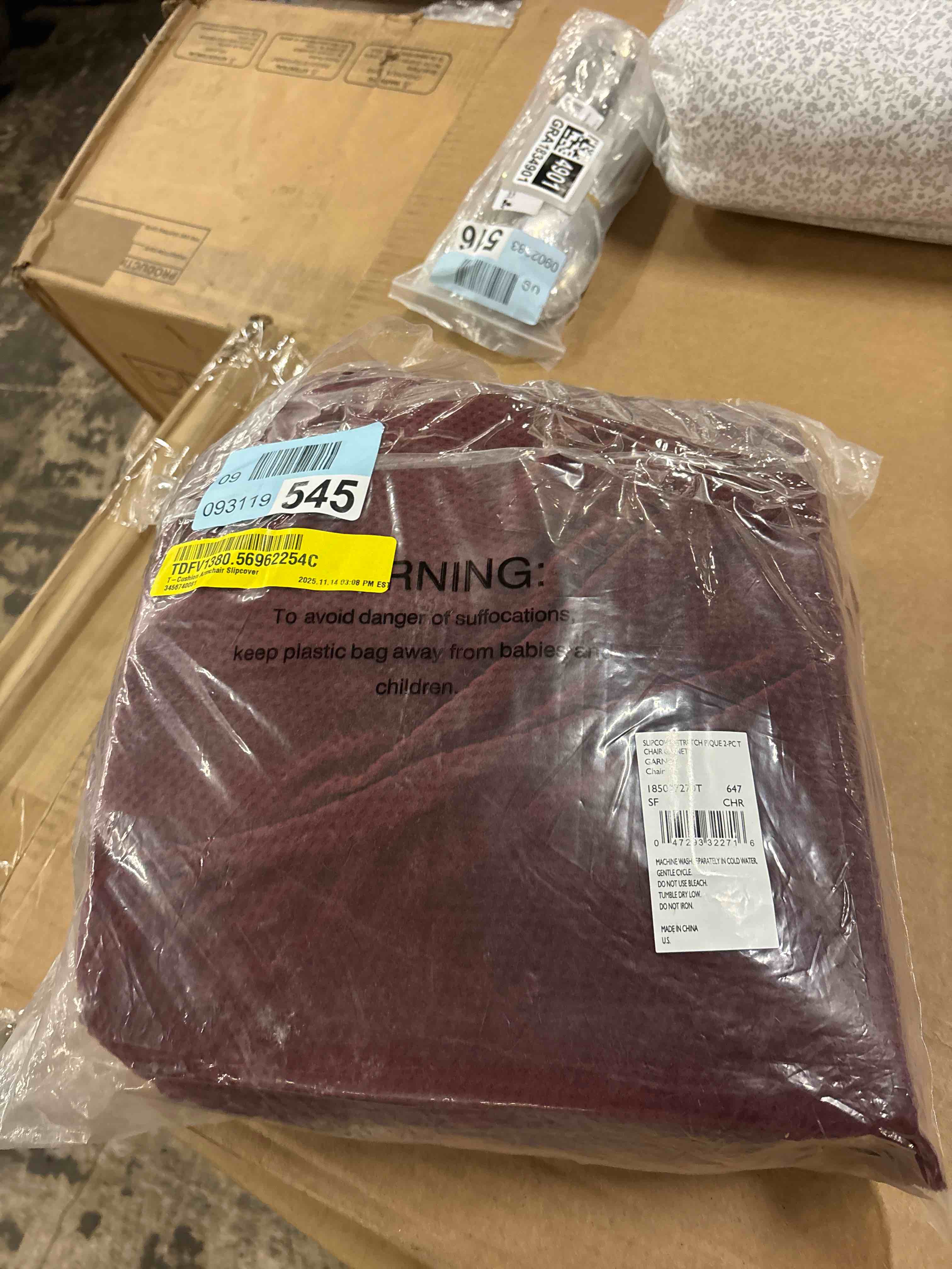 Condition photo showing New/Like New for 2pc Stretch Pique T Cushion Chair Slipcovers Garnet - Sure Fit: Polyester & Spandex, Machine Washable, Indoor Use