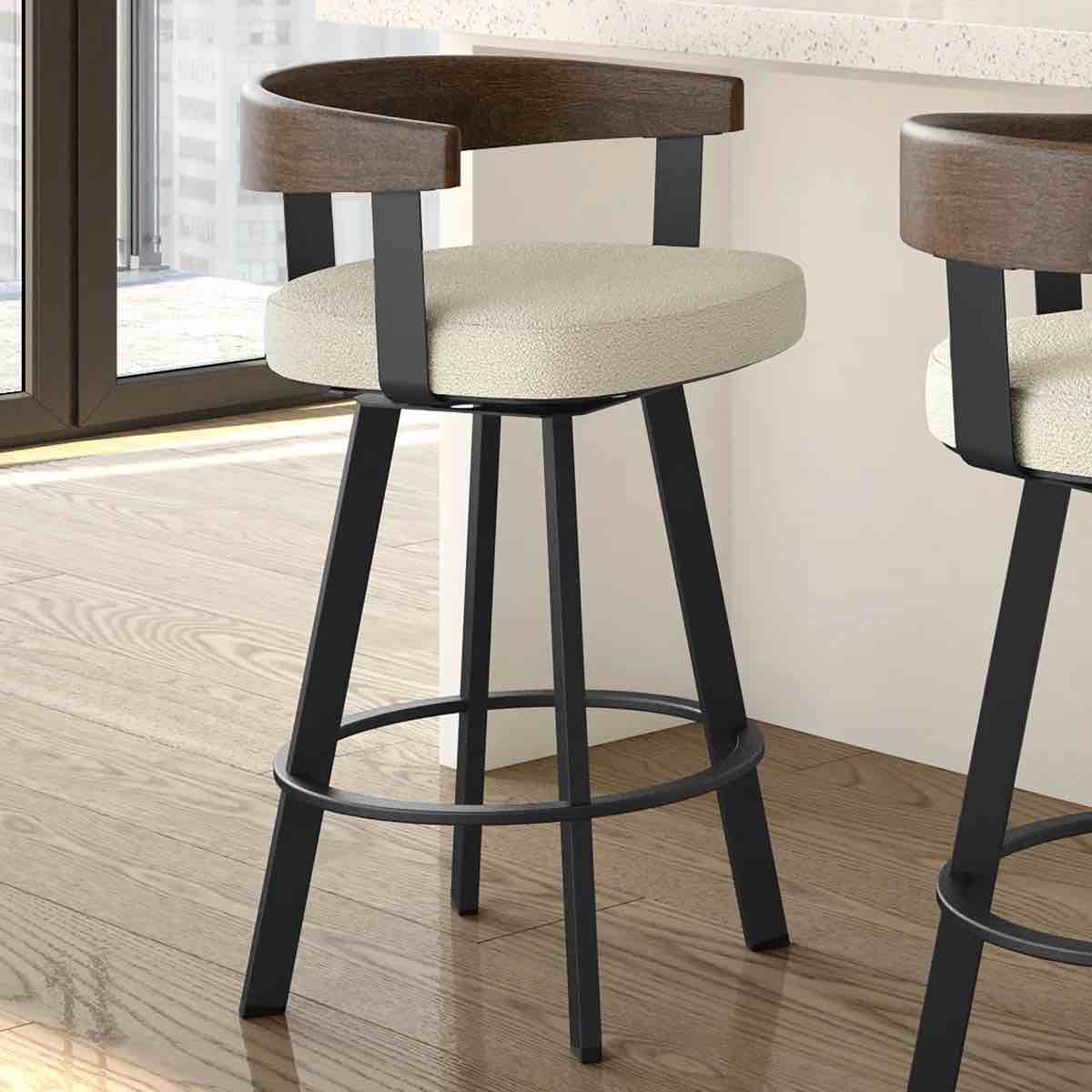 Drees Swivel Upholstered Counter Stool with Wood Backrest 