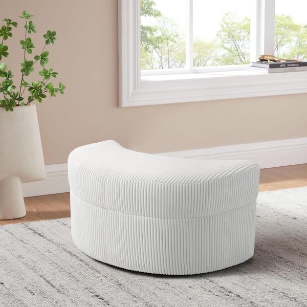 Modern Beige Corduroy Fabric Half Crescent Moon Storage Ottoman(Set of 1)