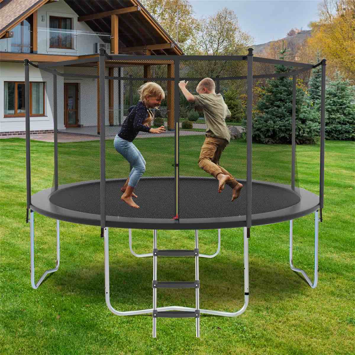 14FT Trampoline With Safety Enclosure Net, Outdoor Trampoline With Heavy Duty Jumping Mat And Spring Cover Padding For Kids And Adults