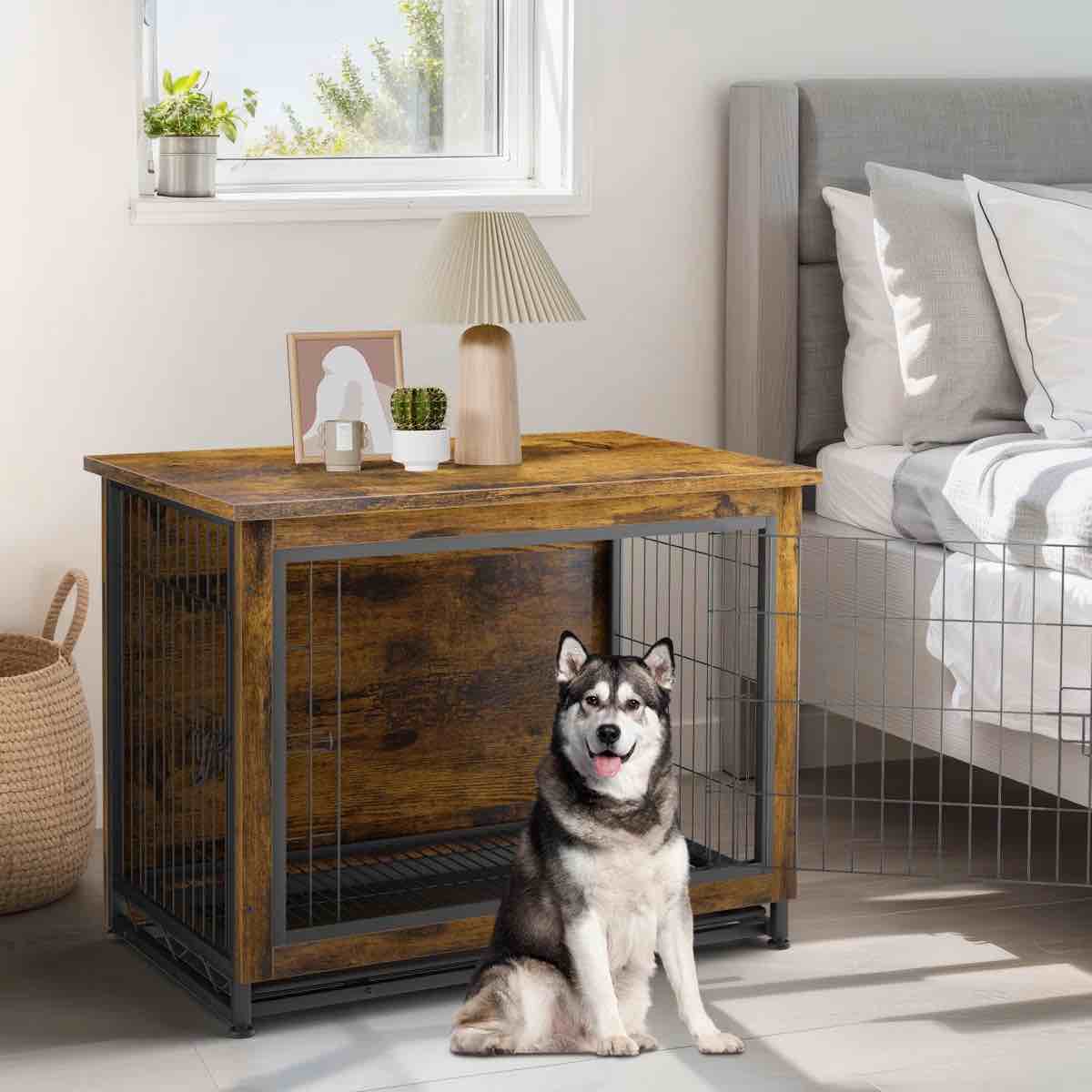 Emberli Dig Crate Furniture, Side End Table, Modern Wooden Kennel