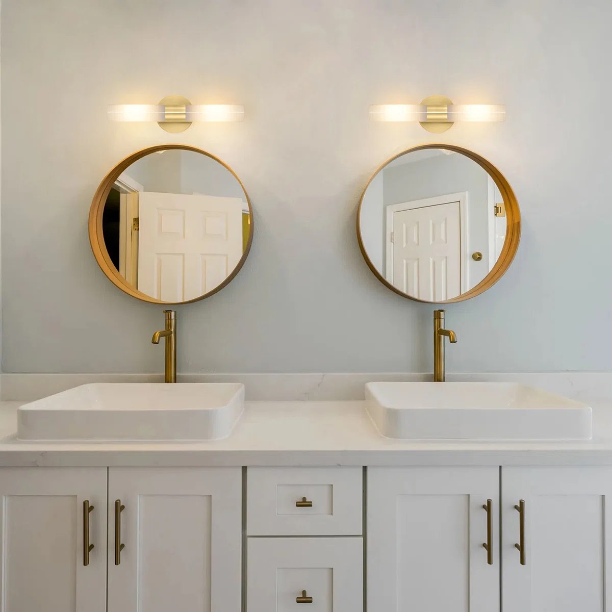 Opal Glass Double Tube Bathroom Vanity Light Fixture Set Of 2 Gold