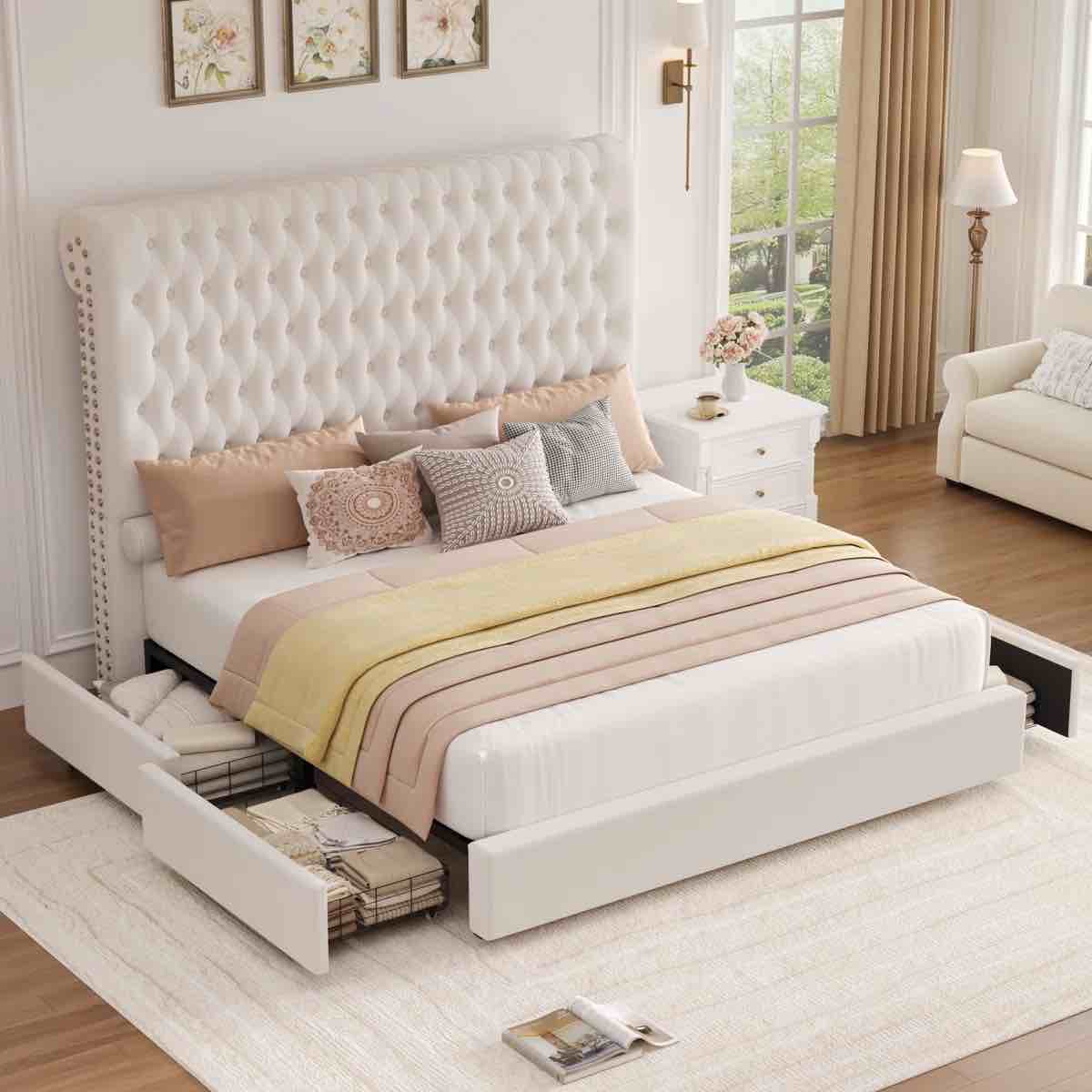 Kanisha Upholstered Storage Bed With Button Tufted Velvet Headboard