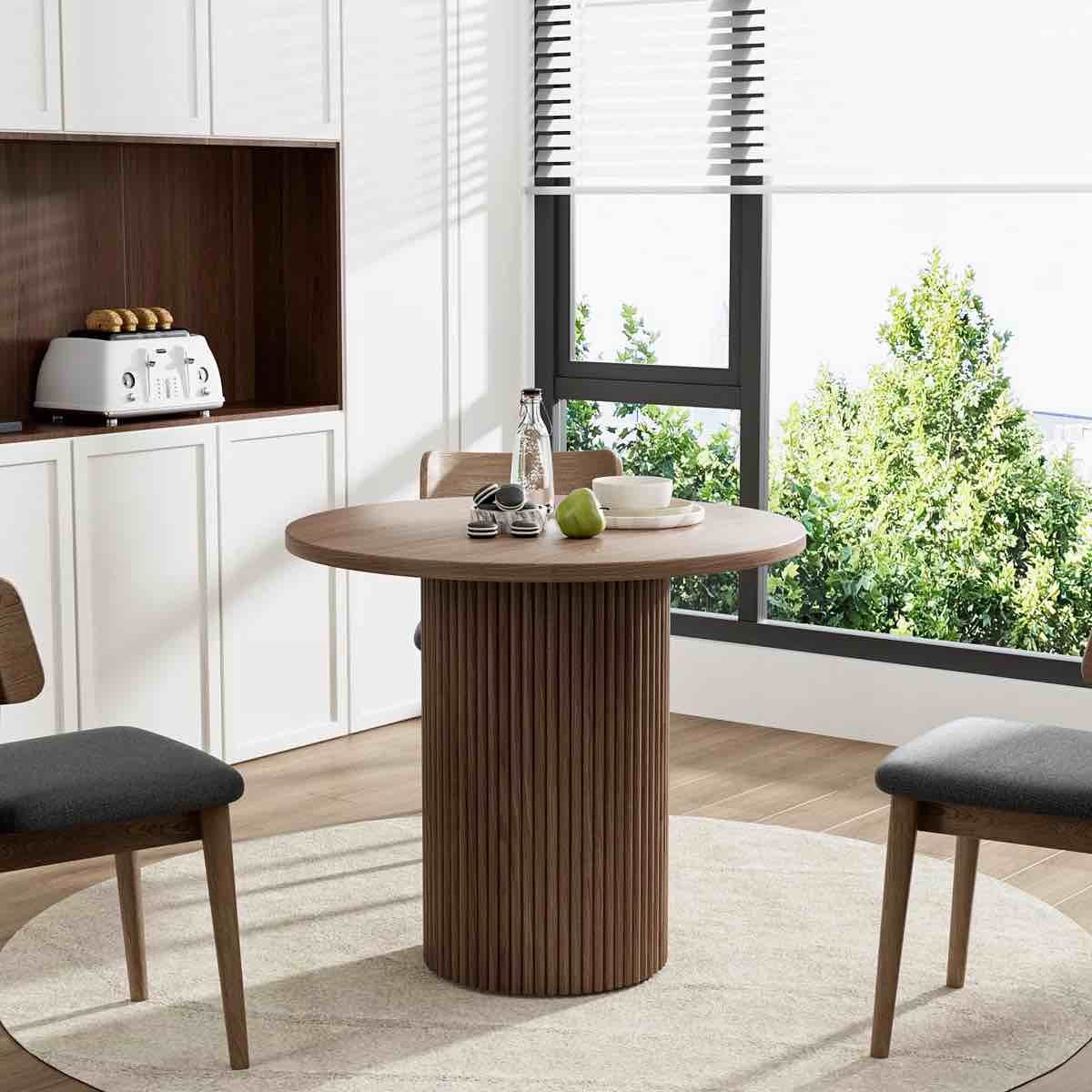 Latitude Run Pedestal Elegant Wood Texture Round (2 BOXES-TOP & BOTTOM)