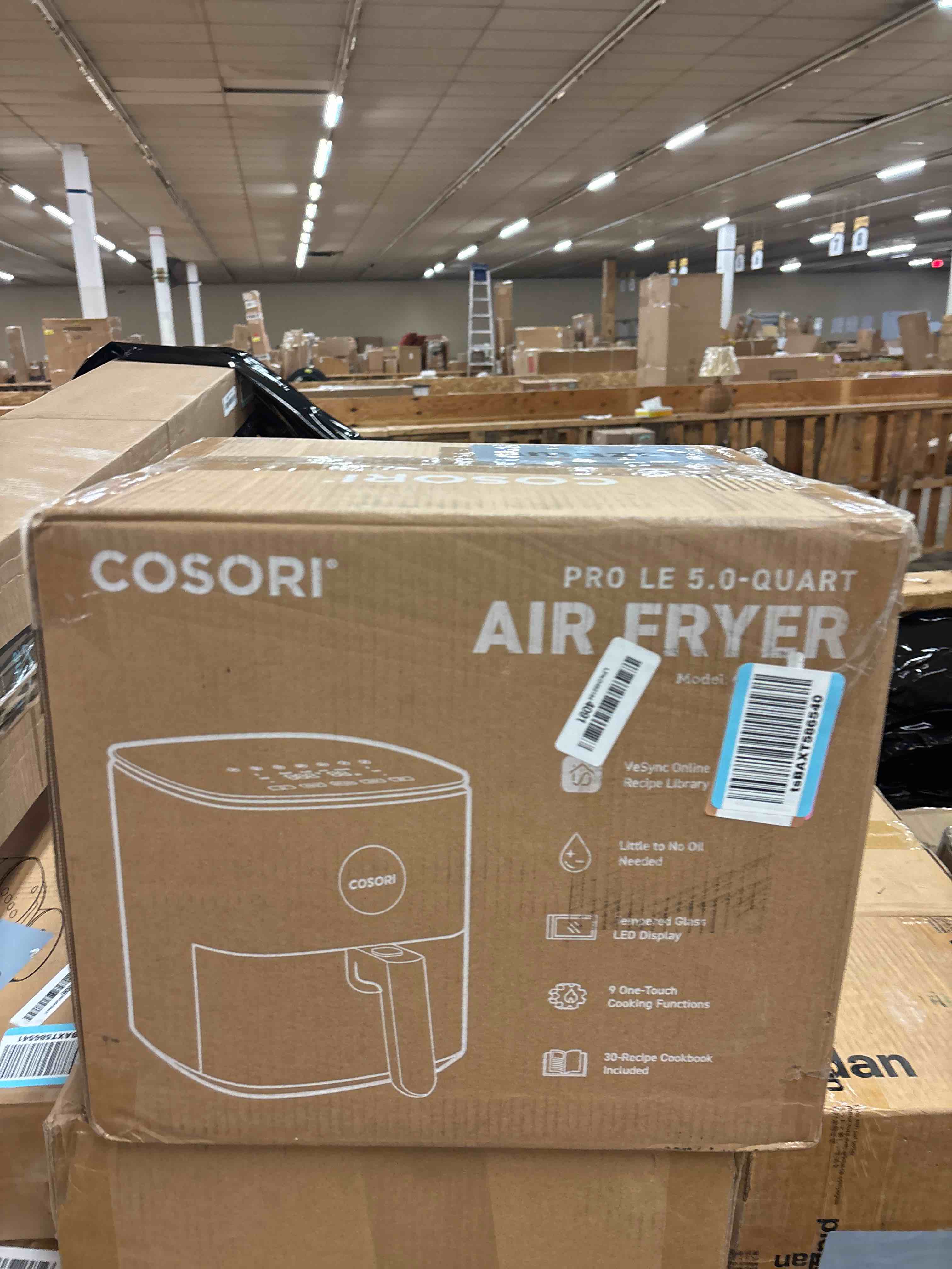 Condition photo showing New/Like New for COSORI Air Fryer Pro 9-in-1, Compact 5QT, 450?: Half Time & Chef-Grade Cook, One-Wipe Clean Glass Panel, 130+ In-App Recipes with Nutritional Info, Nonstick & Dishwasher-Safe Basket, Ceramic, Gray