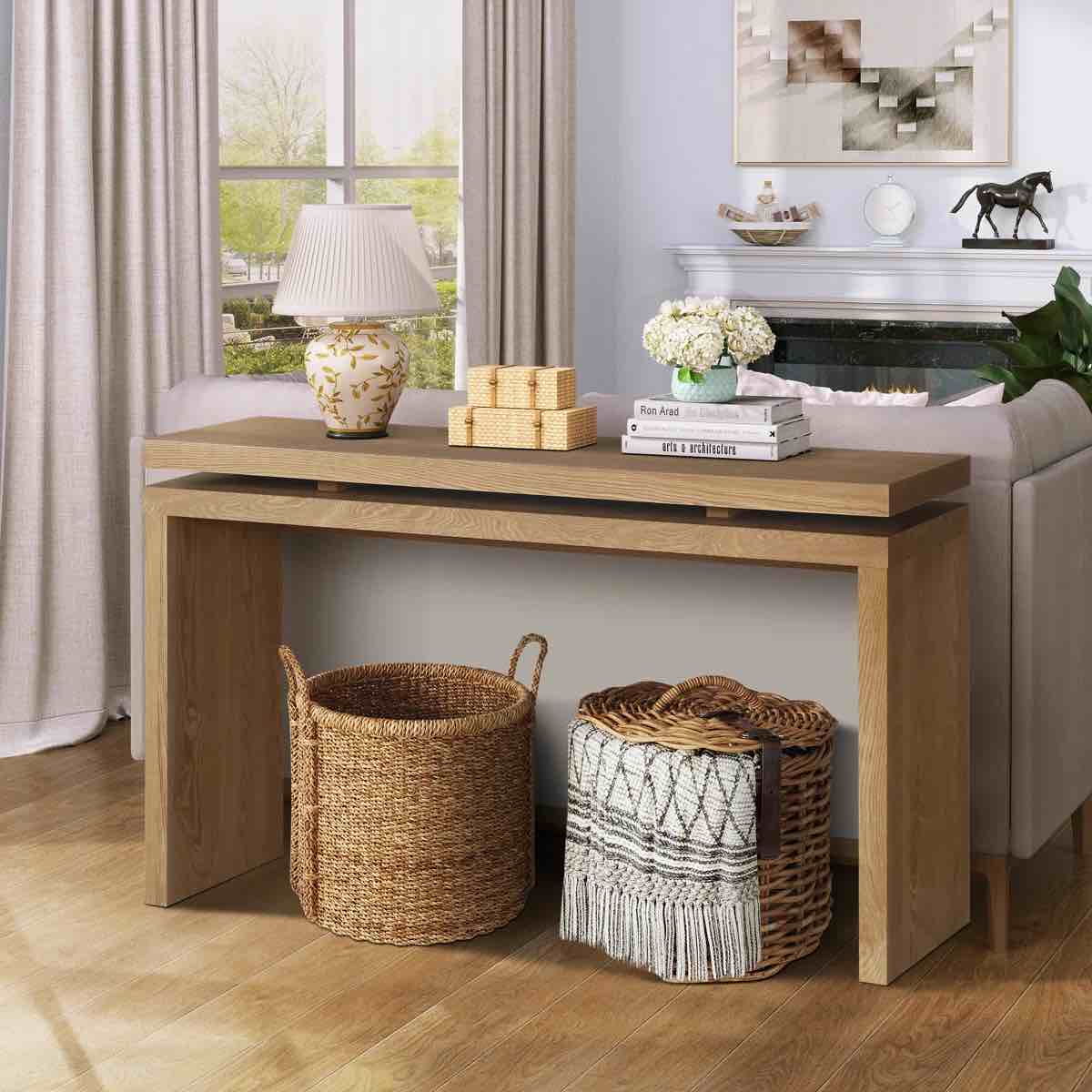 mARIANY 60 inch console table with double shelf and solid wood leg legs