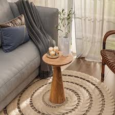 Condition photo showing New/Like New for Farmhouse Pedestal 13.5 in. Round Solid Wood End Table in Brown