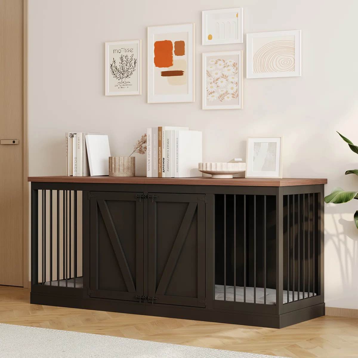 Furniture Style Dog Crate - Indoor Wooden Dog Kennel Furniture With Room Divider 