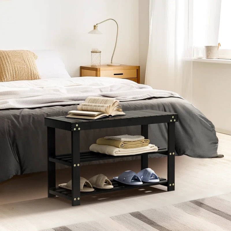 3-Tier Bamboo Shoe Storage Bench, Entryway Shoe Rack Organizer with Sturdy Frame, Space-Saving Shoe Shelf for 9-12 Pairs
