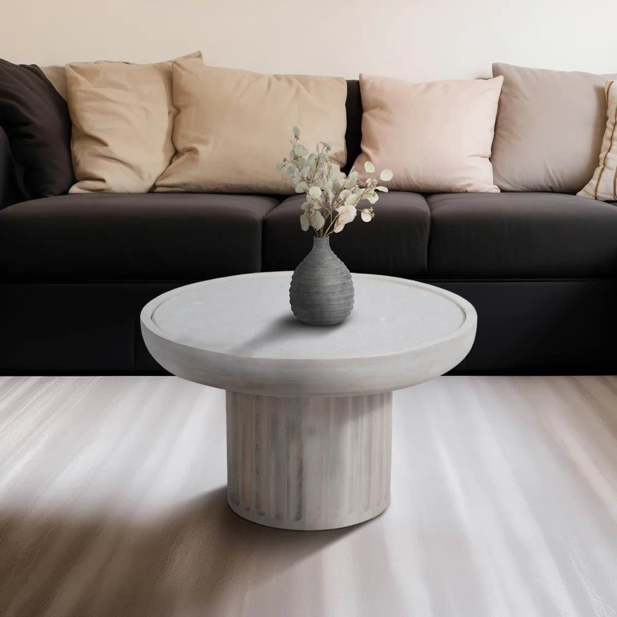 Hokku Designs Modern-Classic Coffee Table, Round Marble Top, Elegant, Ideal For Stylish Living Spaces