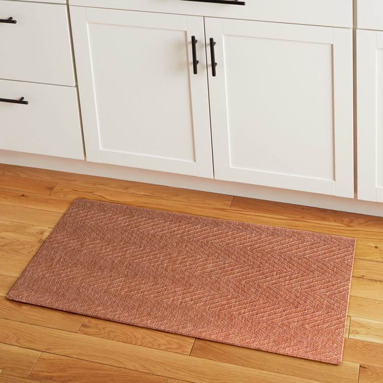 town & country basics pax herringbone textured solid machine washable area rug rust 2ft x 3ft