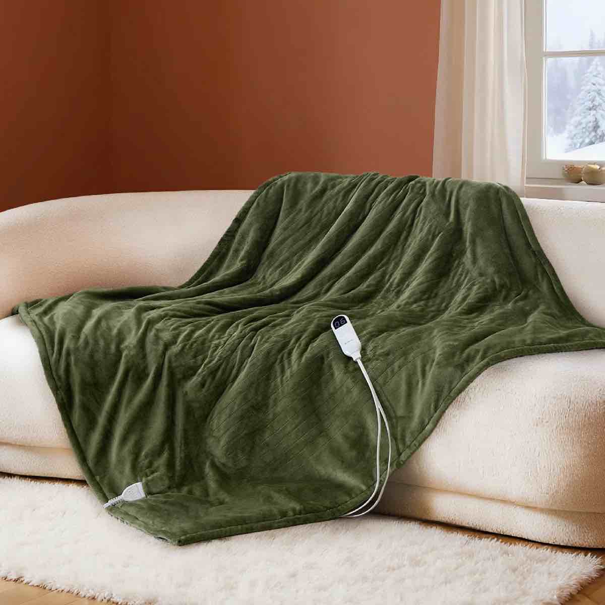 heated blanket, soft flannel electric blanket with 4 time settings, 6 heating settings 