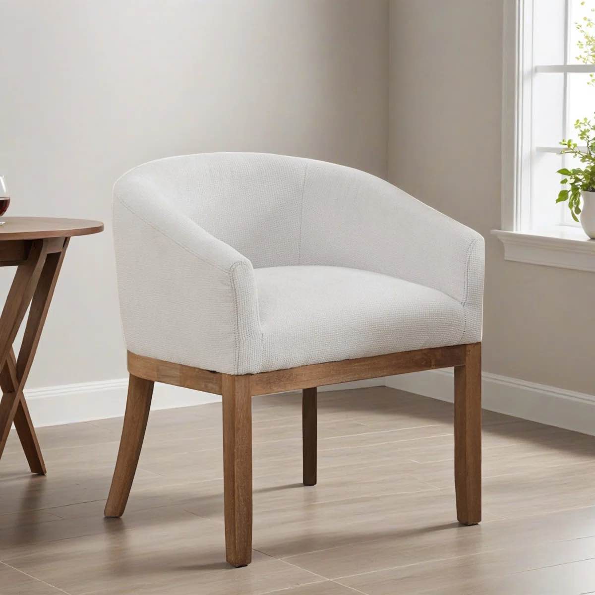 upholstered barrel dining chair with arms, 19.32"w accent side armchair for living room