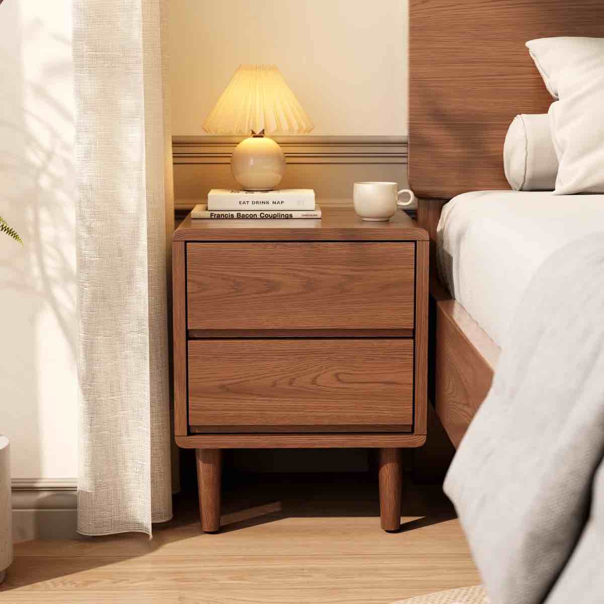 Solid Wood Mid-Century Modern Nightstand 