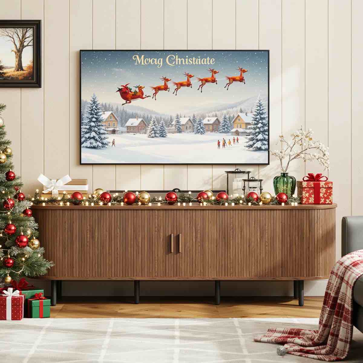 tv stand with storage and shelves designed to fit 55'' - 80'' tvs. wood entertainment center for living room and bedroom, media console and modern tv console table