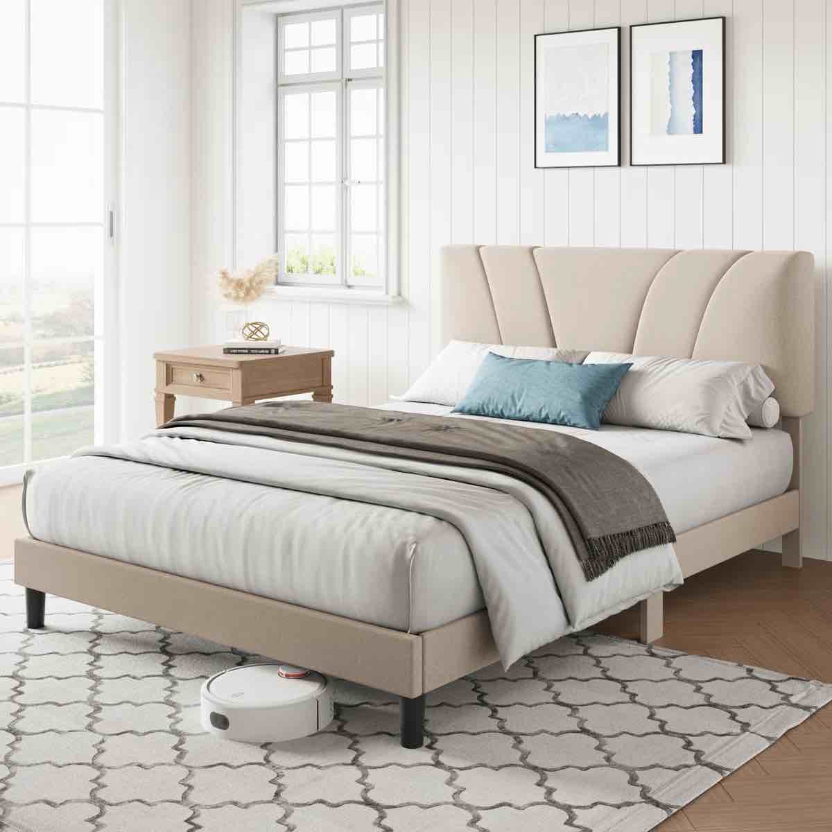 Nihal Upholstered Platform Bed with Adjustable Headboard 