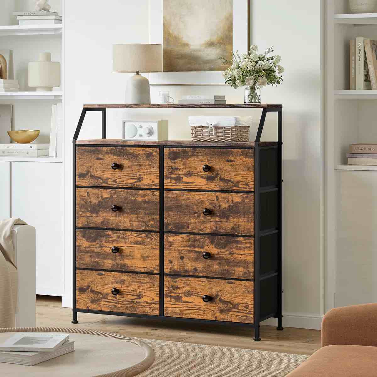 ojaswi 8 drawer, double dresser with wooden, chest of drawer in 37.6''