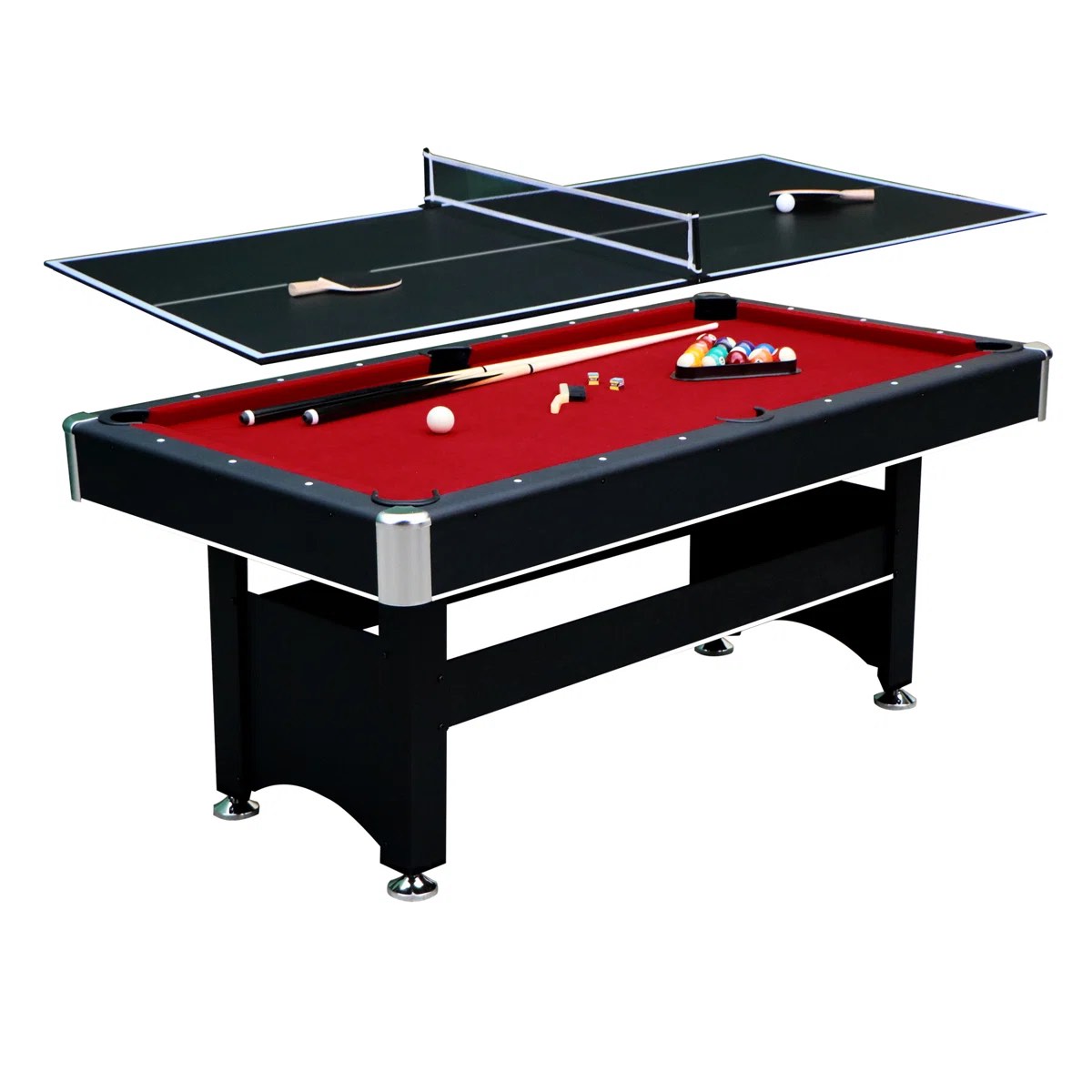 Hathaway Spartan 6 Ft Pool Table, with Ping Pong Multi Game Combo Tables for Family Recreation Game Rooms - Includes Billiard Balls, Cues, Paddles, Brush & More