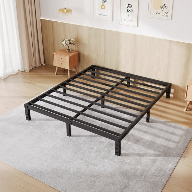 COMASACH 12 inch Queen Bed Frame, Easy Assembly, Heavy Duty Metal Platform, Noise Free, Black