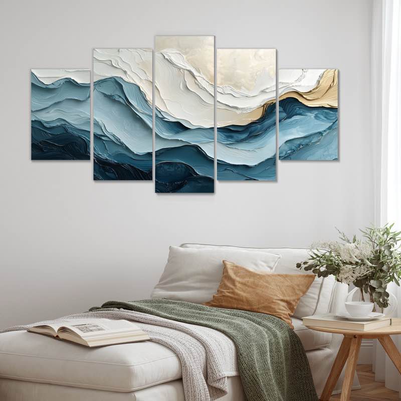 white and blue marble wave ii - coastal waves wall art print set