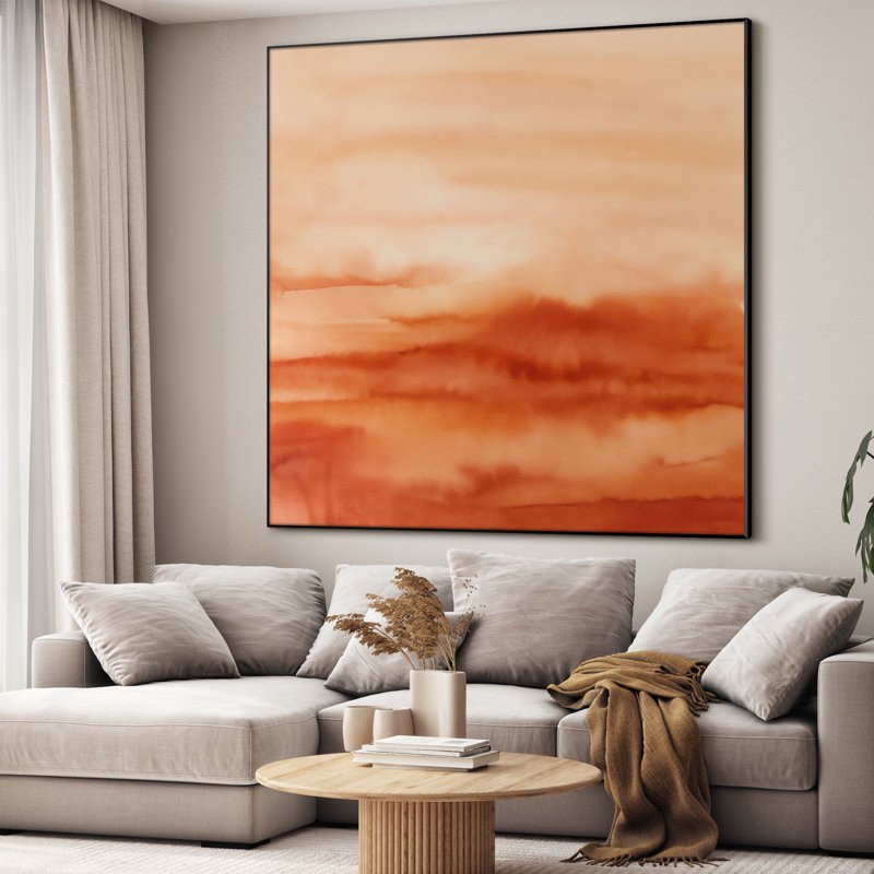 extra large wall art fabric print - warm terracotta abstract earthy watercolor-inspired modern artwork decor for living room or bedroom - "frame assembly required (unfinished frame)"