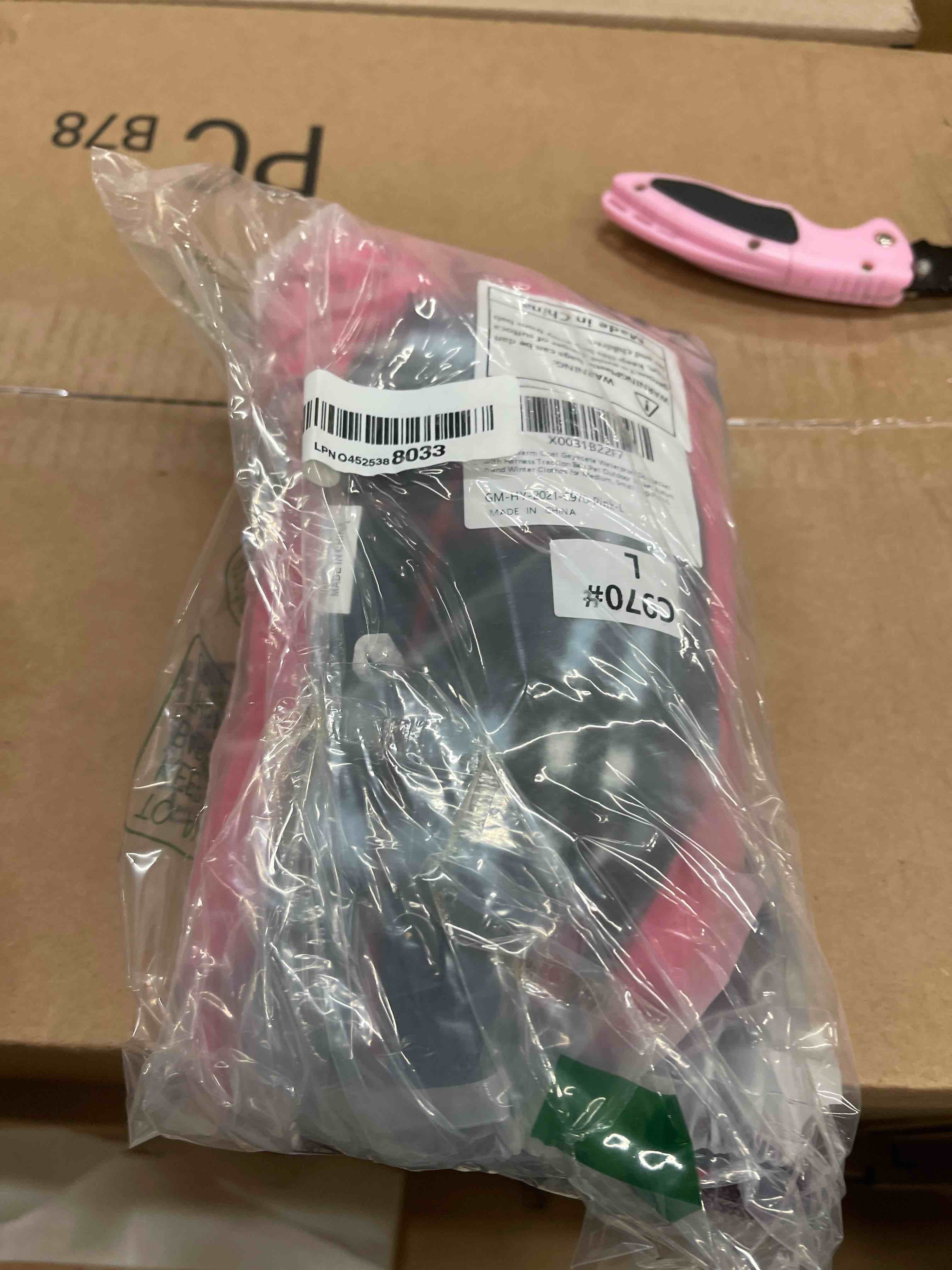 Condition photo showing New/Like New for winter warm coat geyecete waterproof dog jacket with harness traction belt,pet outdoor jacket autumn and winter clothes for medium, small dog-pink-l large pink